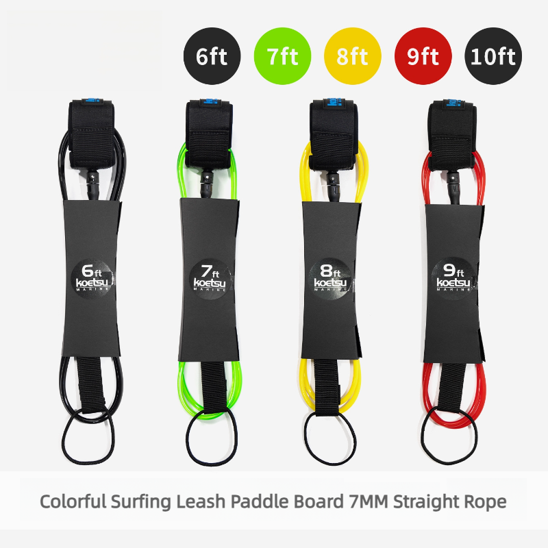 Surfboard Leash - Buntes Surf-Leash 7mm, SUP-Paddelbrett-Schleppseil, Wassersport-Sicherheitszubehör