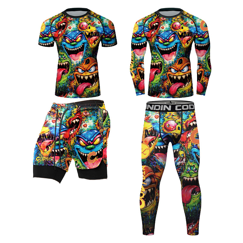 Rash Guard - 3D Bunter Monster-Graffiti Herren-Kompressions-Rashguard mit Lang-