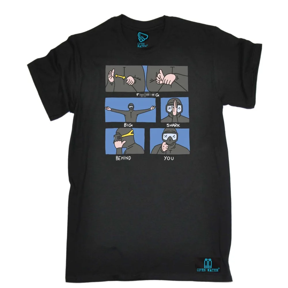 Diving Mask - Neues Baumwoll-Taucher-T-Shirt - Großer Hai hinter