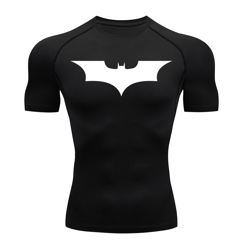 Rash Guard - Kompressionshemden mit Fledermaus-Aufdruck für Herren, Sommer,